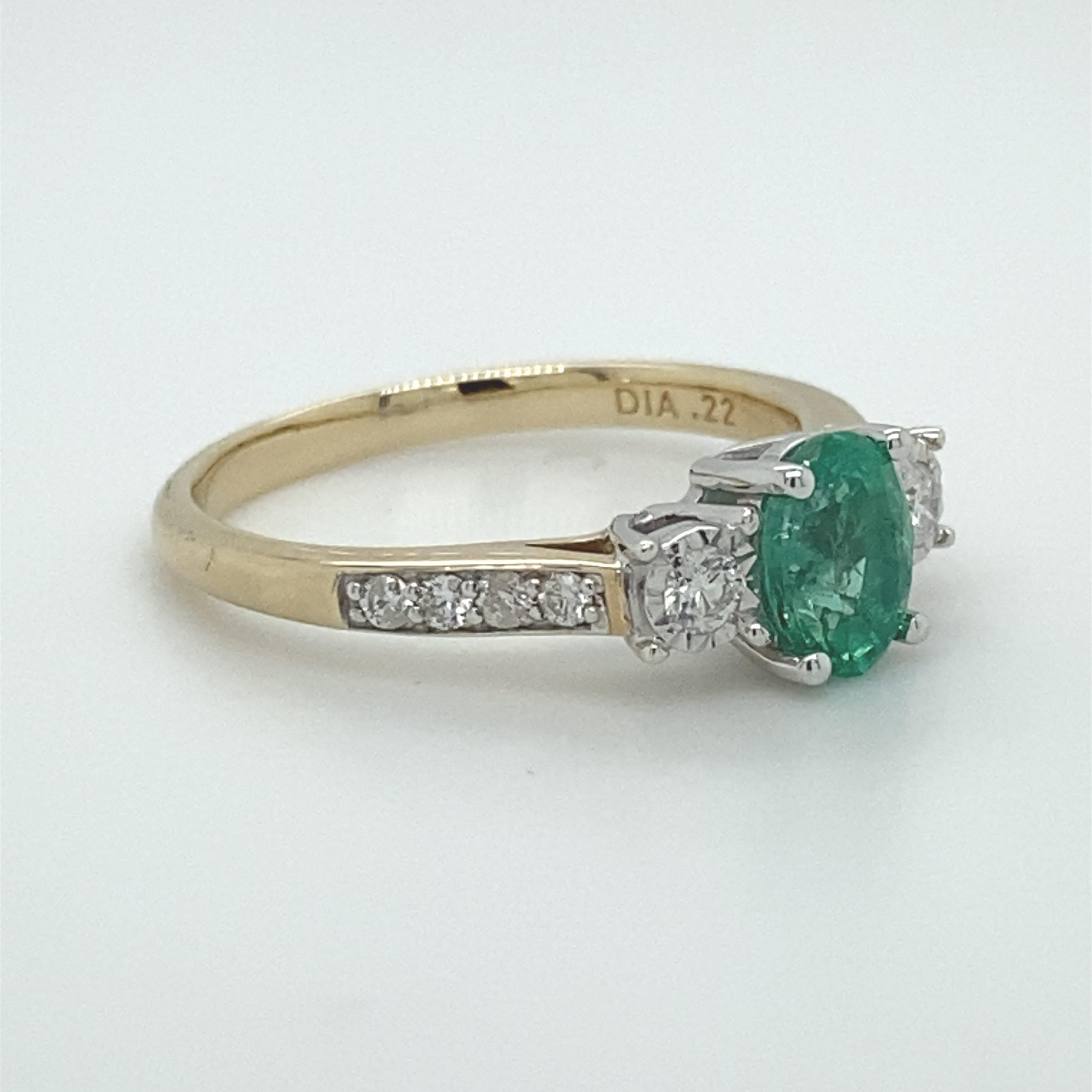 9ct Yellow Gold 1.00ct Oval Emerald With 0.22cts Diamonds 3 Stone Ring ...