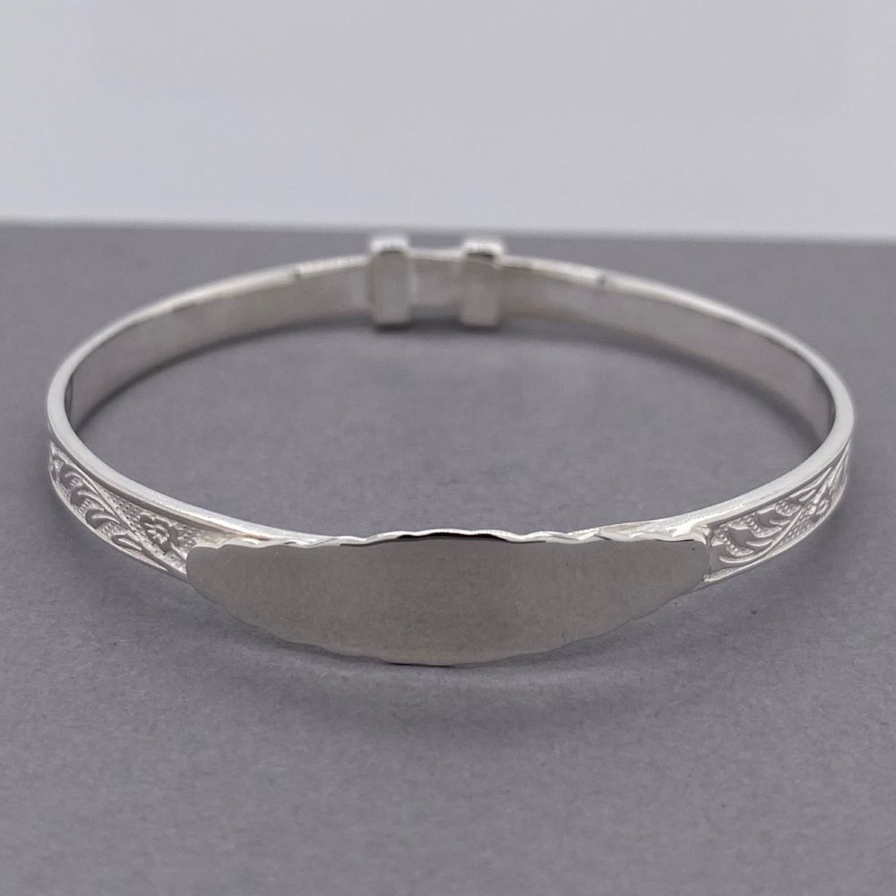Silver 4.00mm expandable heart embossed baby bangle - Jewellery from Mr  Harold and Son UK