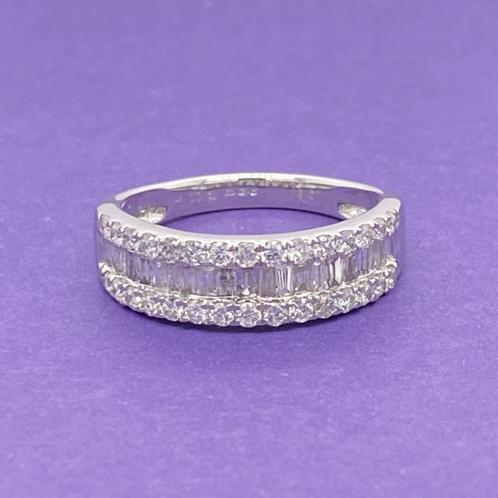 9345R100-18W 18ct white gold 1.00ct baguette round 3 row diamond dress ring front image